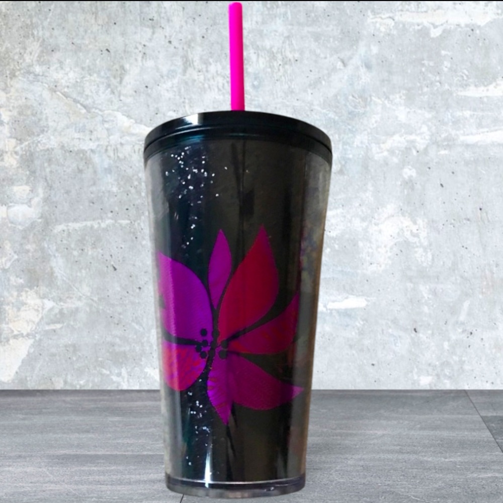 Starbucks Black Glitter Double Wall Poinsettia Tumbler 16 oz NEW Holiday Flower